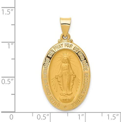 14k Yellow Gold Satin Miraculous Medal Pendant (29X18MM)