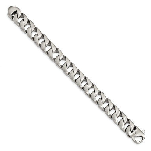 Men's Brushed Stainless Steel 15.56mm Link Bracelet, 8.5"