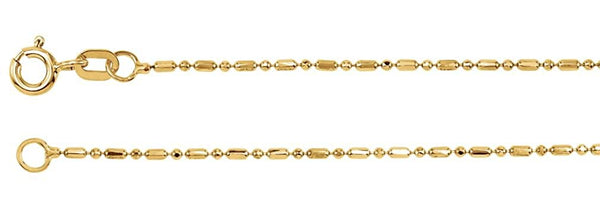 1.25mm 14k Yellow Gold Alternating Diamond-Cut Bead Chain, 18"