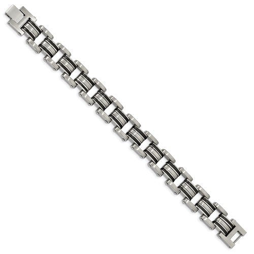 Men's Stainless Steel 15mm Black Rubber Bracelet, 8.25"