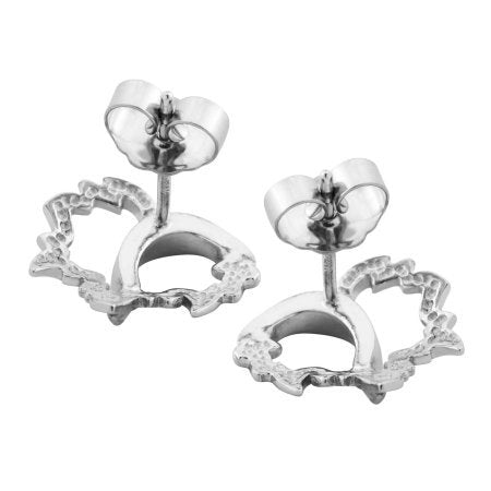 Flame Leaf Stud Earrings, Rhodium Plated Sterling Silver, 10k Rose Gold