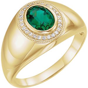 Men's Chatham Created Emerald and Diamond Ring, 14k Yellow Gold (.125 Ctw, G-H Color, I1 Clarity)