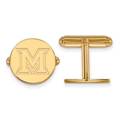 Gold-Plated Sterling Silver Miami University Round Cuff Links, 15MM