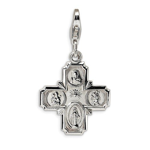 Rhodium-Plated Sterling Silver 4-way Medal Charm (32X18MM)