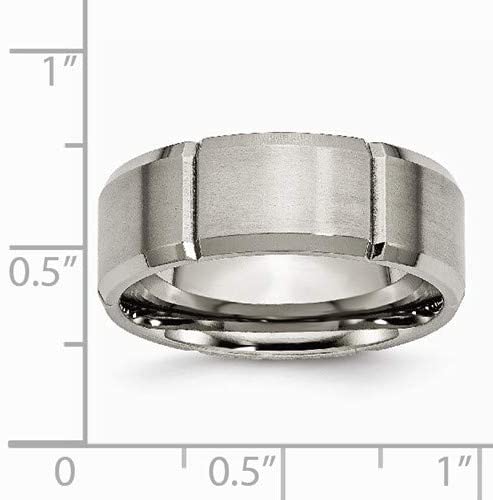 Rhodium-Plated Brushed Titanium Grooved Beveled Edge 8mm Comfort-Fit Band, Size 10