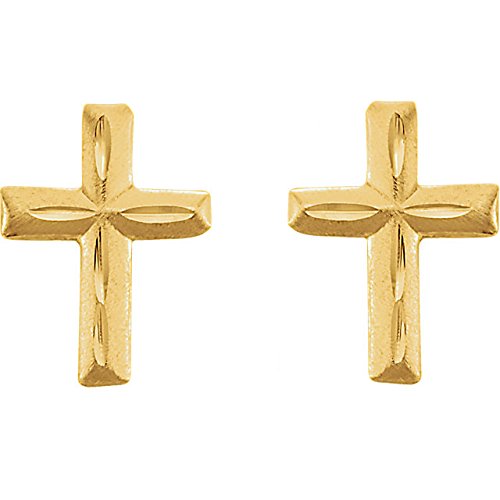 Girl's Cross Earrings, 14k Yellow Gold, Threaded Safety Posts (9X6.75MM)