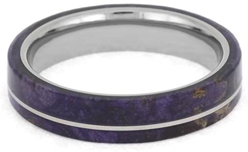 The Men's Jewelry Store (Unisex Jewelry) Purple Box Elder Burl Wood 4.5mm Titanium Comfort-Fit Wedding Band, Size 15.5