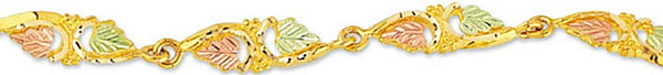 Petite Heart Shape Leaf Bracelet, 10k Yellow Gold, 12k Green and Rose Gold Black Hills Gold Motif, 7"