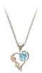 Ave 369 Created Blue Zircon December Birthstone Heart Pendant Necklace, Sterling Silver, 12k Green and Rose Gold Black Hills Gold Motif, 18"