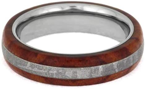 His and Hers Gibeon Meteorite, Tulipwood 5mm Comfort-Fit Titanium Band Sizes M15.5-F8