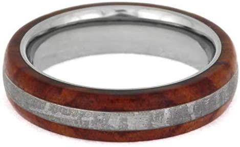 His and Hers Gibeon Meteorite, Tulipwood 5mm Comfort-Fit Titanium Band Sizes M10-F7