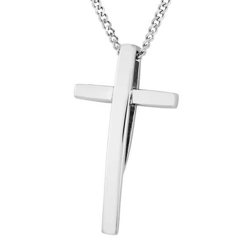 Men's High Polish, Dome Cross Pendant Necklace , Stainless Steel, 22"