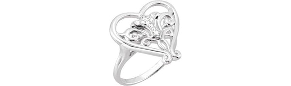 CZ Pure in Heart Rhodium Plate Sterling Silver Ring, Size 7