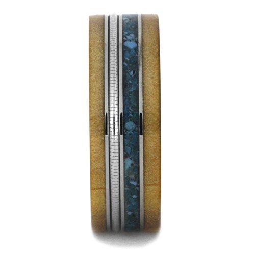 Crushed Turquoise, Rowan Wood, Cello String, 8mm Titanium Comfort-Fit Wedding Band