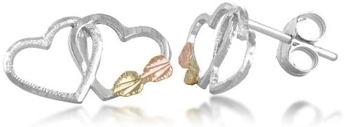 Interlocking Double Heart Earrings, Sterling Silver, 12k Green Gold and Rose Gold Black Hills Gold Motif