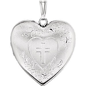 Inlaid Heart with Cross Sterling Silver Locket (25.23X23.67 MM)