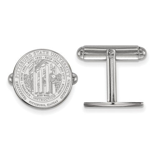 Rhodium-Plated Sterling Silver, Pittsburg State University Crest, Cuff Links, 15MM