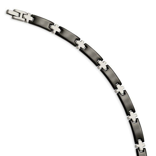 Men's Polished Stainless Steel 7mm Black-Plated Bracelet, 8.25"