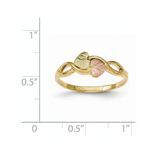 Two Hearts Embrace Ring, 10k Yellow Gold, 12k Green and Rose Gold Black Hills Gold Motif