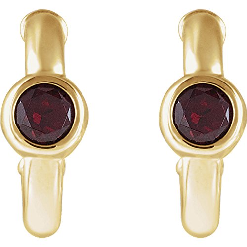 Mozambique Garnet J-Hoop Earrings, 14k Yellow Gold