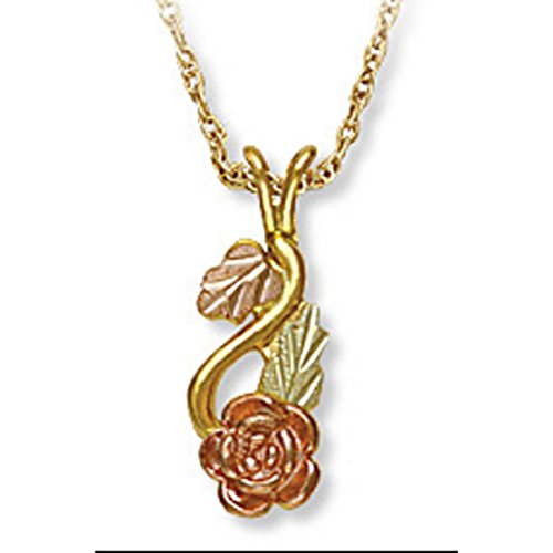 Swirl Rose Pendant Necklace, 10k Yellow Gold, 12k Green and Rose Gold Black Hills Gold Motif, 18"