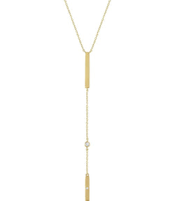 Diamond Bar Y Necklace in Rhodium-Plated 14k Yellow Gold, 16-18" ( .06 Ctw, Color H+, Clarity I1)