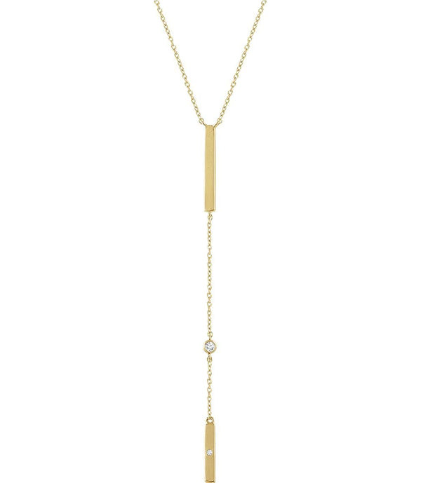 Diamond Bar Y Necklace in Rhodium-Plated 14k Yellow Gold, 16-18" ( .06 Ctw, Color H+, Clarity I1)