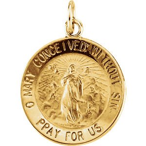 14k Yellow Gold Round Immaculate Conception Medal (15 MM)