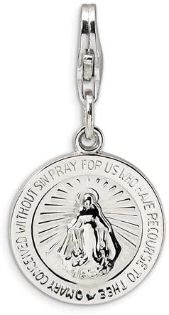 Rhodium-Plated Sterling Silver Miraculous Medal Charm (28X15MM)