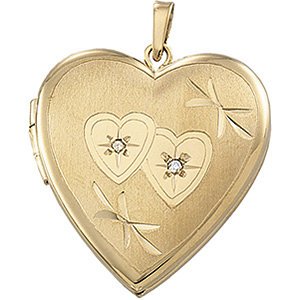 14k Yellow Gold Diamond and Double Heart Locket (.015 Cttw, GI Color, I3 Clarity)