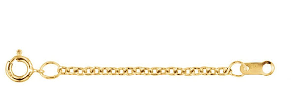 1.5mm 14k Yellow Gold Solid Cable Necklace Extender or Safety Chain, 3"
