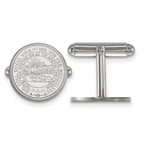 Rhodium-Plated Sterling Silver West Virginia University Crest Cuff Links, 15MM