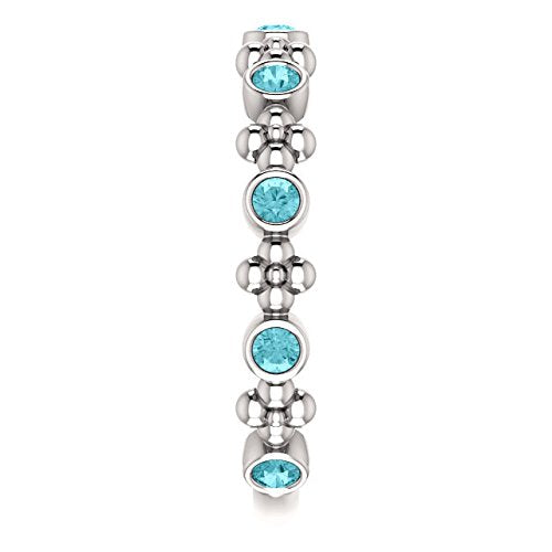 Platinum Genuine Blue Zircon Beaded Ring