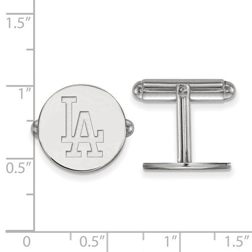 Rhodium-Plated Sterling Silver MLB Los Angeles Dodgers Round Cuff Links,15MM