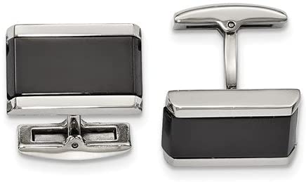 Stainless Steel Black Onyx Rectangle Cuff Links