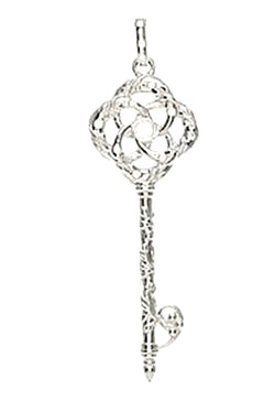 Diamond Vine Key Pendant Sterling Silver Necklace, 18" (1/10 Cttw)