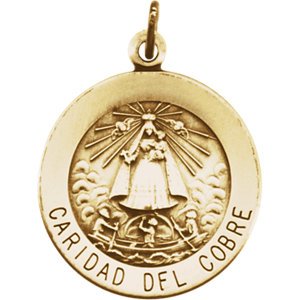 14k Yellow Gold Round Caridad del Cobre Medal (18.25 MM)