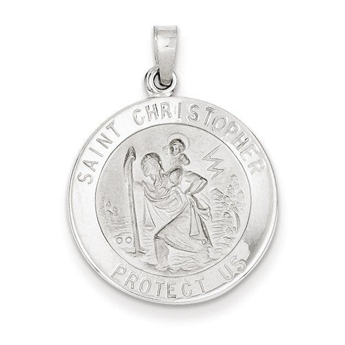 Rhodium-Plated 14k White Gold St. Christopher Medal Pendant (28X21MM)