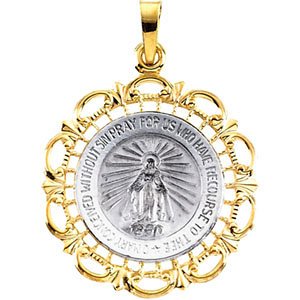 14k White and Yellow Gold Two-Tone Miraculous Medal (25x21 MM)