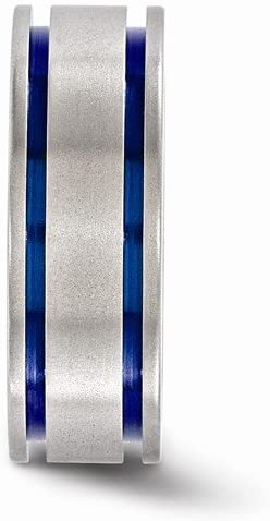 Edward Mirell Brushed Titanium Double Blue Grooved Anodized 8mm Flat Wedding Band, Size 11.5