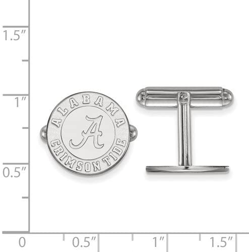 Rhodium-Plated Sterling Silver University of Alabama Cuff Links, 16MM