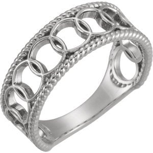 Platinum Geometric Circle Rope Trim Ring, Size 6