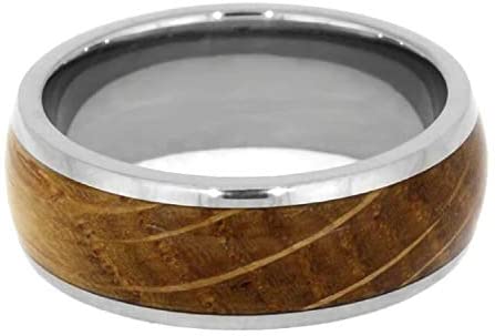 Whiskey Barrel Oak Wood 8mm Titanium Comfort-Fit Band, 14