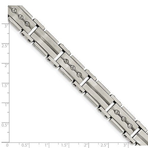 Men's Brushed and Polished Stainless Steel Link Bracelet, 8.5"
