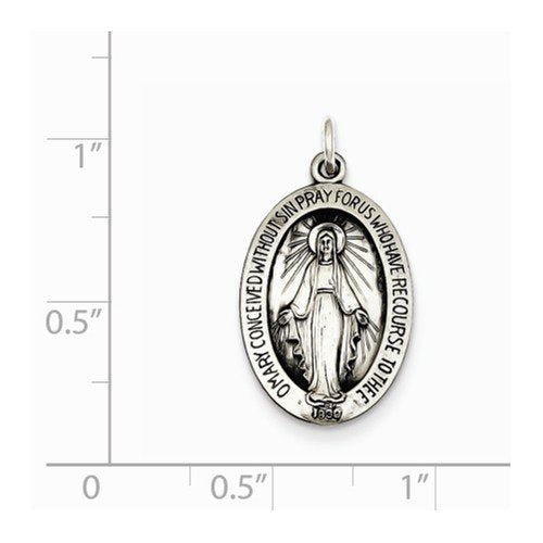 Sterling Silver Antiqued Miraculous Medal Charm Pendant (23X12 MM)