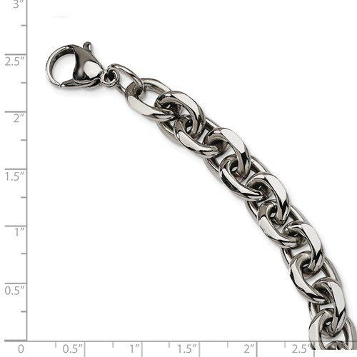 Men's Polished Stainless Steel 9mm Link ID Bracelet, 9"