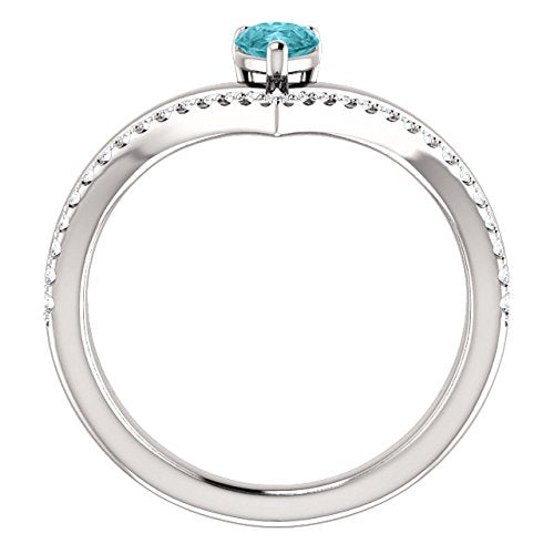 Blue Zircon Pear and Diamond Chevron Rhodium-Plated 14k White Gold Ring (.145 Ctw, G-H Color, I1 Clarity)