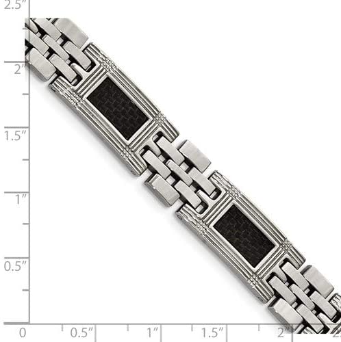 Men's Stainless Steel Black Carbon Fiber Inlay 12mm Link Bracelet, 8.75 Inches