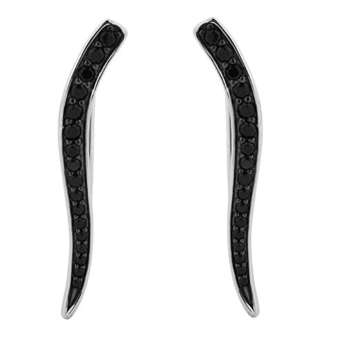 Black CZ S-Curve Rhodium Plated Sterling Silver Ear Crawlers Earrings