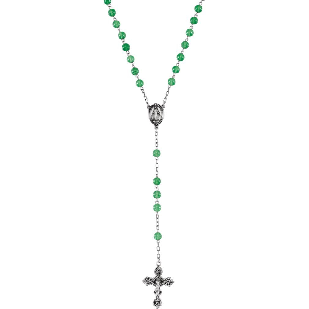 Green Jadeite Rosary Beads, Sterling Silver